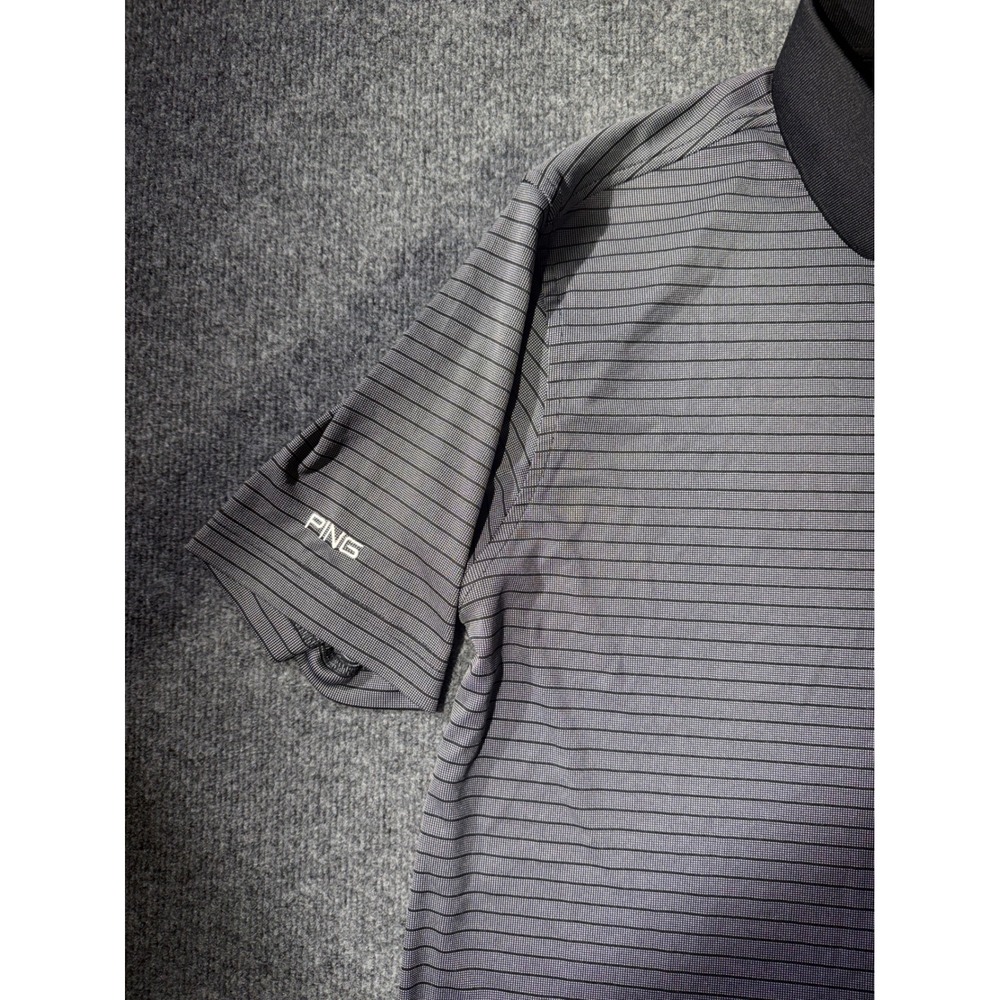 Ping Performance Polo Shirt Mens Large Grey Excellent Striped Birdie Golf Top - Picture 2 of 11